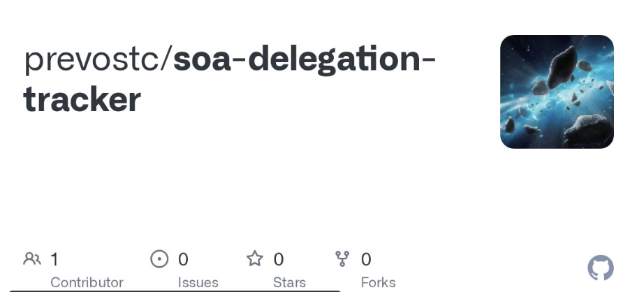 GitHub repo card for prevostc/soa-delegation-tracker, the Smart Account Explorer project